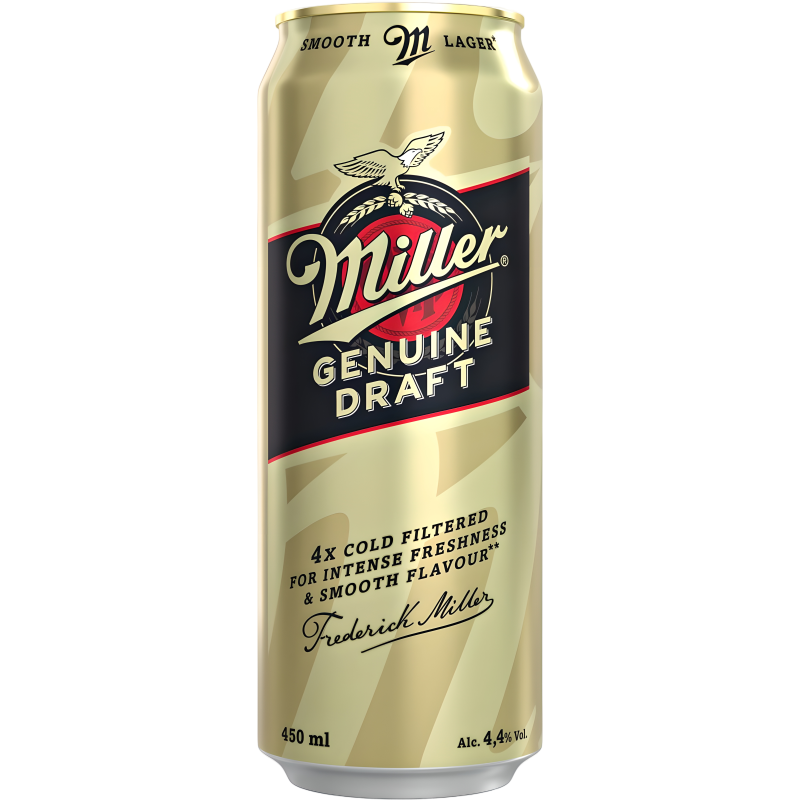 Ашық пастерленген сыра MILLER Genuine Draft 4,4% ж/б 0,45л