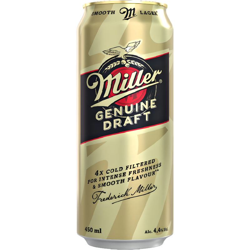 Ашық пастерленген сыра MILLER Genuine Draft 4,4% ж/б 0,45л