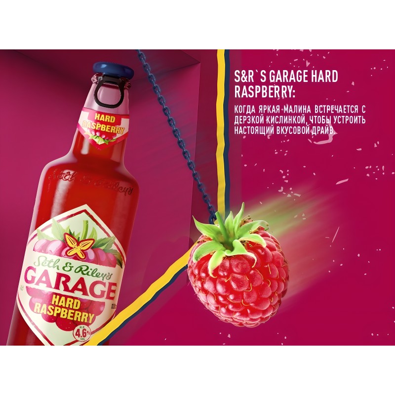 Пивной напиток S&R GARAGE Hard Raspberry alc 4,6% 0,4л
