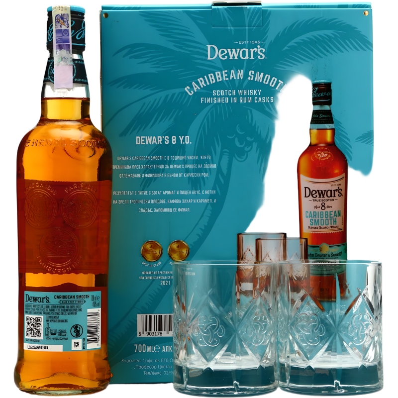 Виски Dewar's Caribbean Smooth 8YO+2glass 0,7 л